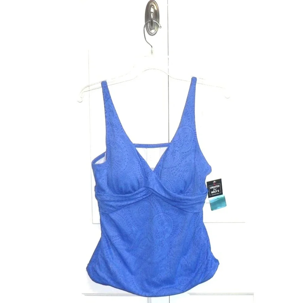 Swim Solutions Women's Printed Twist Front Tankini Top in Blue Iris Size 14 - Picture 5 of 9